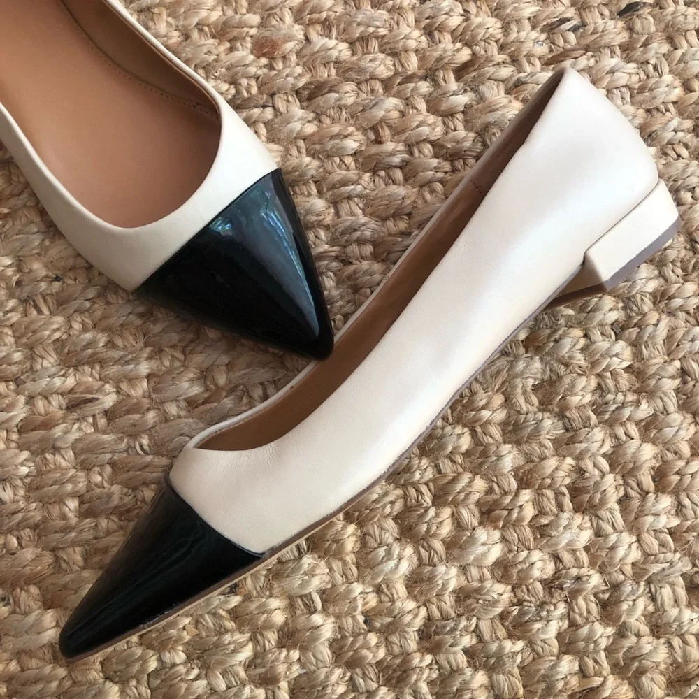 New: J Crew Marina leather pointy cap-toe flats. Size 9.5